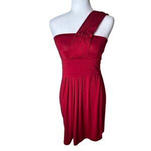 BCBGeneration Red One Shoulder Jersey Drape And Tuck Dress Size Small